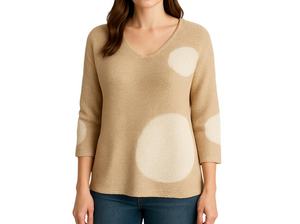 Marble Sweater Knitted Half Sleeve Cream White Size Medium M Woman’s